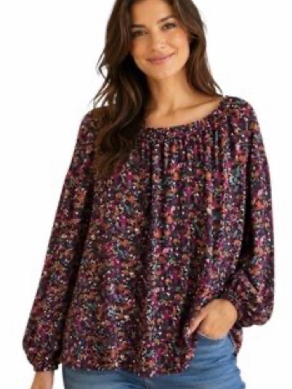 Ava & Viv Black Floral Tunic with Pink and Rust Accents